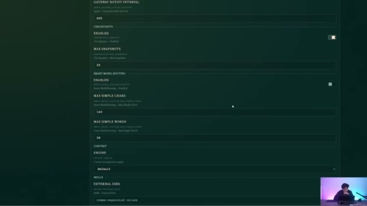 Hermes Agent Web UI configuration dashboard with provider and runtime settings